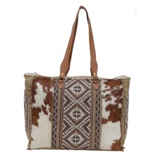 NWT Boutique Boho Elisa Leather and Canvas Patchwork Weekender Bag